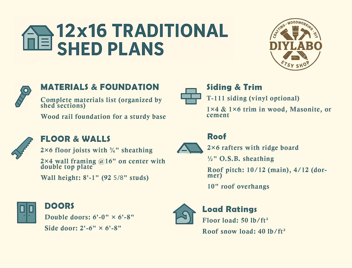 12x16 Garden Shed Plans With Loft (PDF)