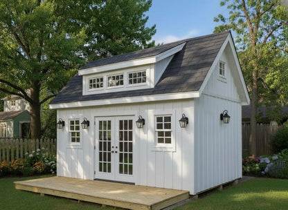 12x16 Garden Shed Plans With Loft (PDF) – Workshop & Storage Shed with Double Doors, Blueprints with Materials List and 2 Door Options