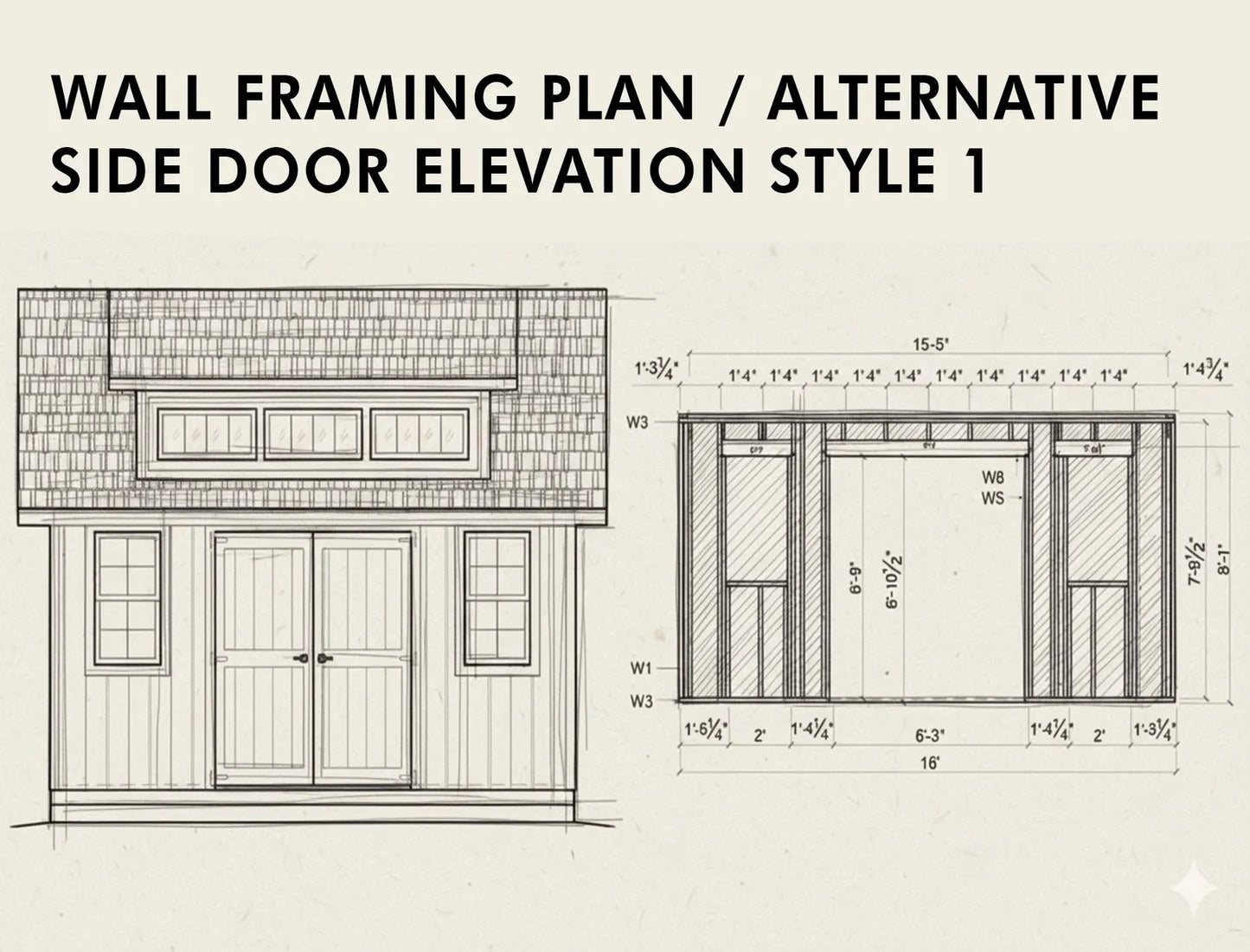 12x16 Garden Shed Plans With Loft (PDF) – Workshop & Storage Shed with Double Doors, Blueprints with Materials List and 2 Door Options