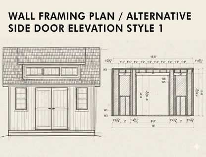12x16 Garden Shed Plans With Loft (PDF) – Workshop & Storage Shed with Double Doors, Blueprints with Materials List and 2 Door Options