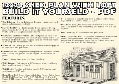 12x24 Garden Shed Plans With Loft (PDF)