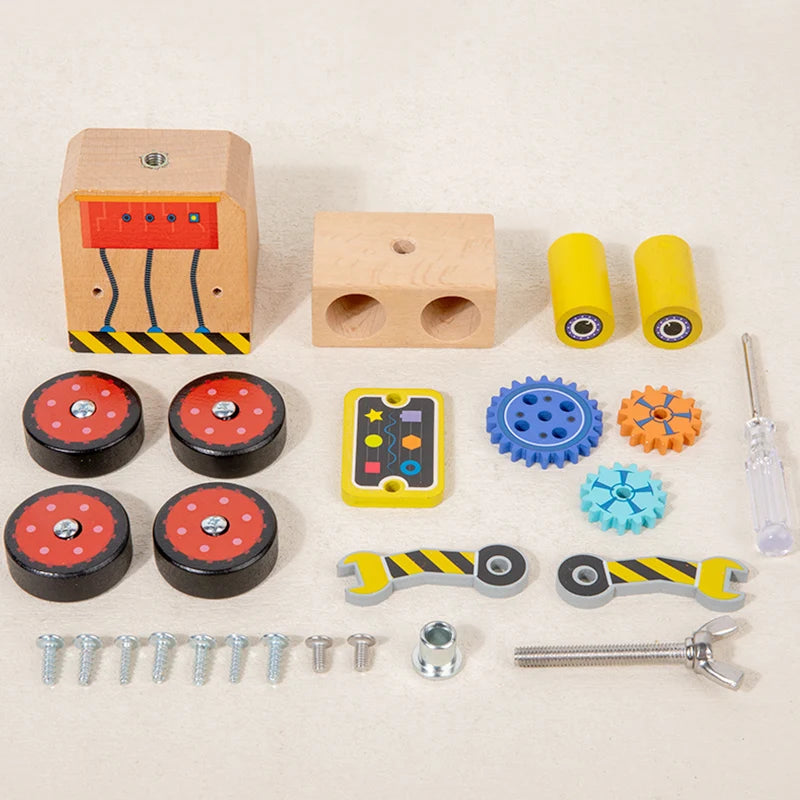 Wooden Montessori Multifunctional Gear Assembly Robot For Kids