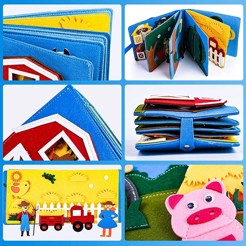 Montessori Felt Busy Book for Toddlers – Farm Animal Quiet Book Sensory Toy for Storytelling & Early Learning