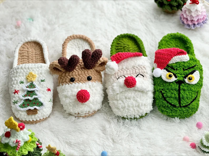 Crochet Christmas Slippers Pattern PDF