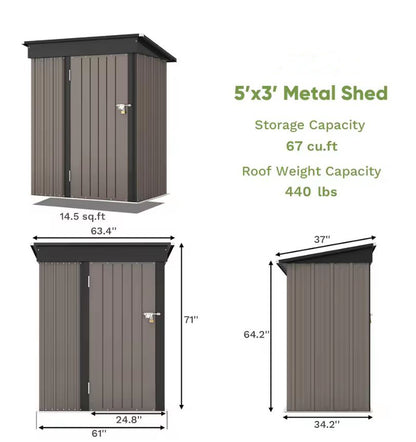 5x3 Metal Outdoor Storage Shed with Lockable Door and Base Frame