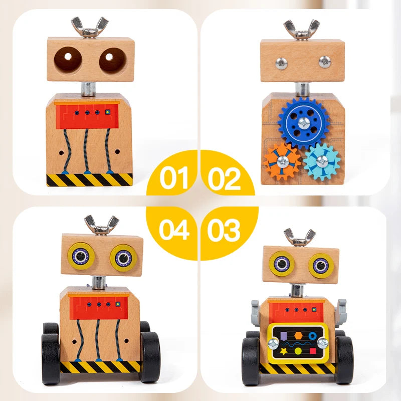 Wooden Montessori Multifunctional Gear Assembly Robot For Kids