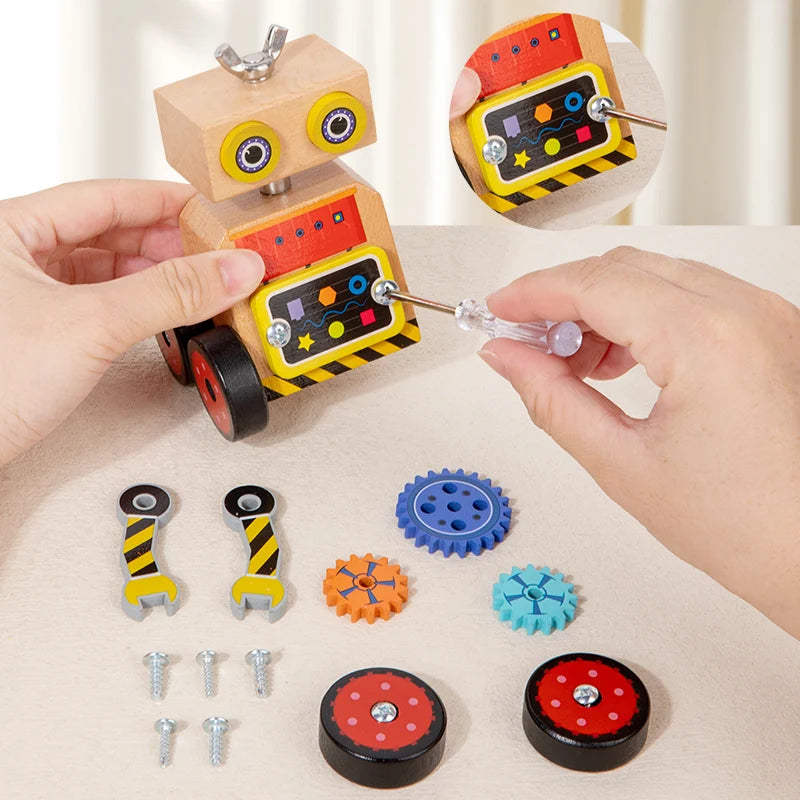 Wooden Montessori Multifunctional Gear Assembly Robot For Kids