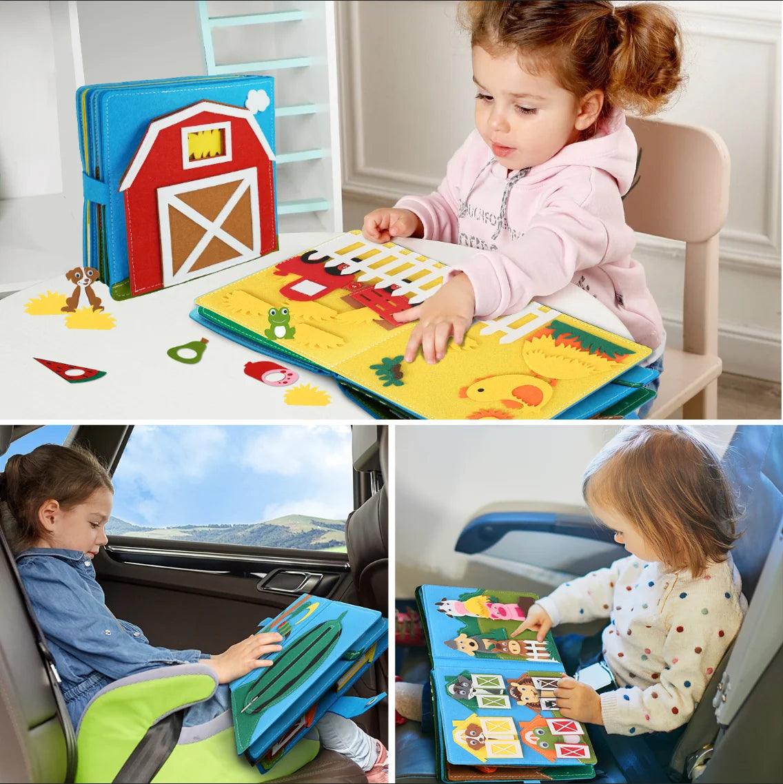 Montessori Felt Busy Book for Toddlers – Farm Animal Quiet Book Sensory Toy for Storytelling & Early Learning