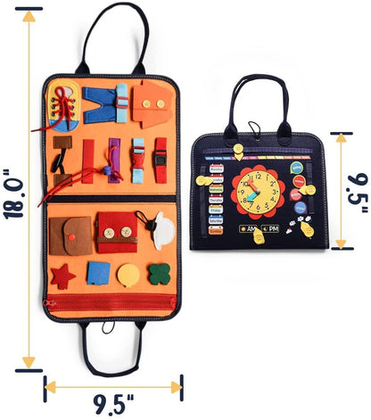 Montessori Dressing Skills Busy Board Bag – Felt Learning Toy for Toddlers