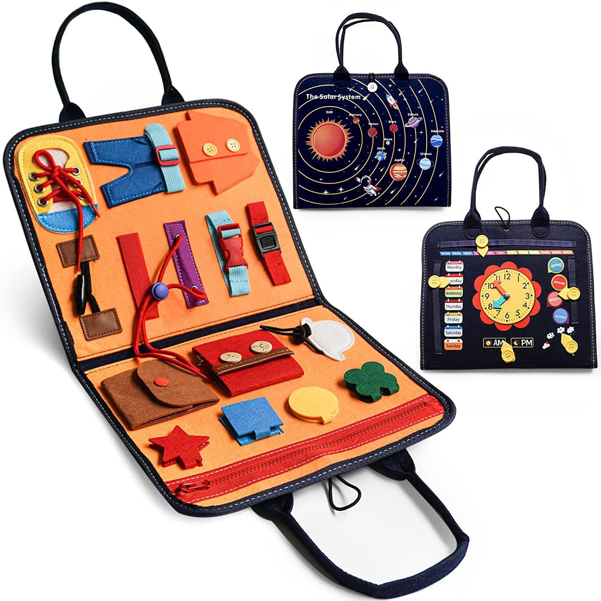 Montessori Dressing Skills Busy Board Bag – Felt Learning Toy for Toddlers