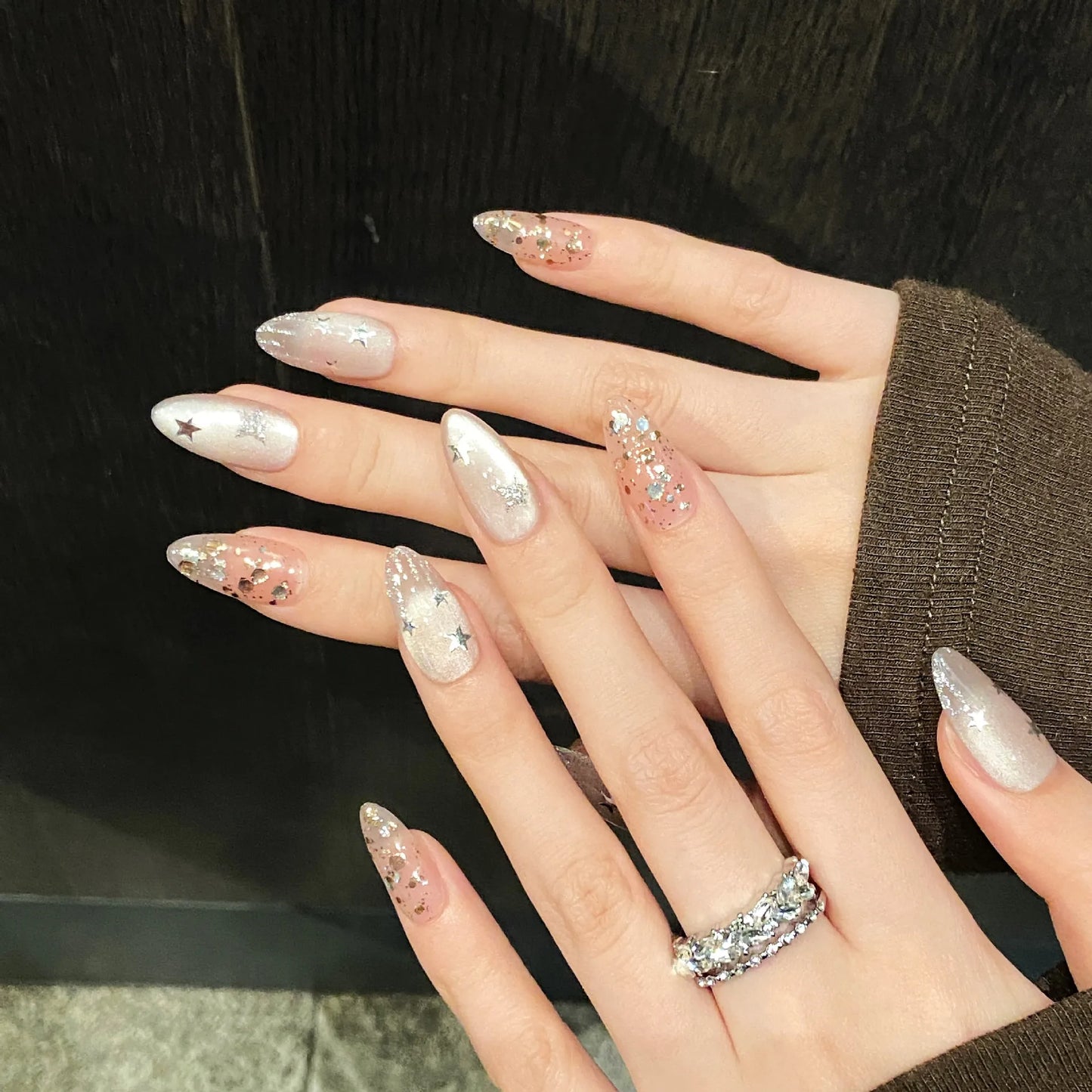 Almond Handmade Press On Nails Romantic Cat's Eye