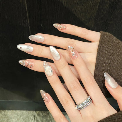 Almond Handmade Press On Nails Romantic Cat's Eye