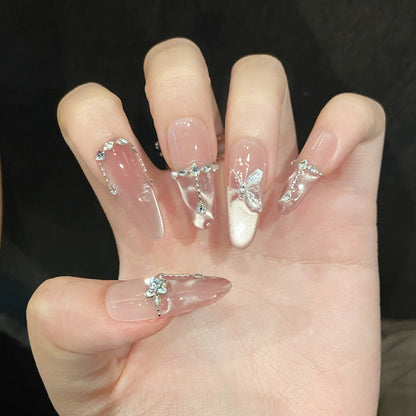 Handmade Press on Nails Pink Butterfly Design