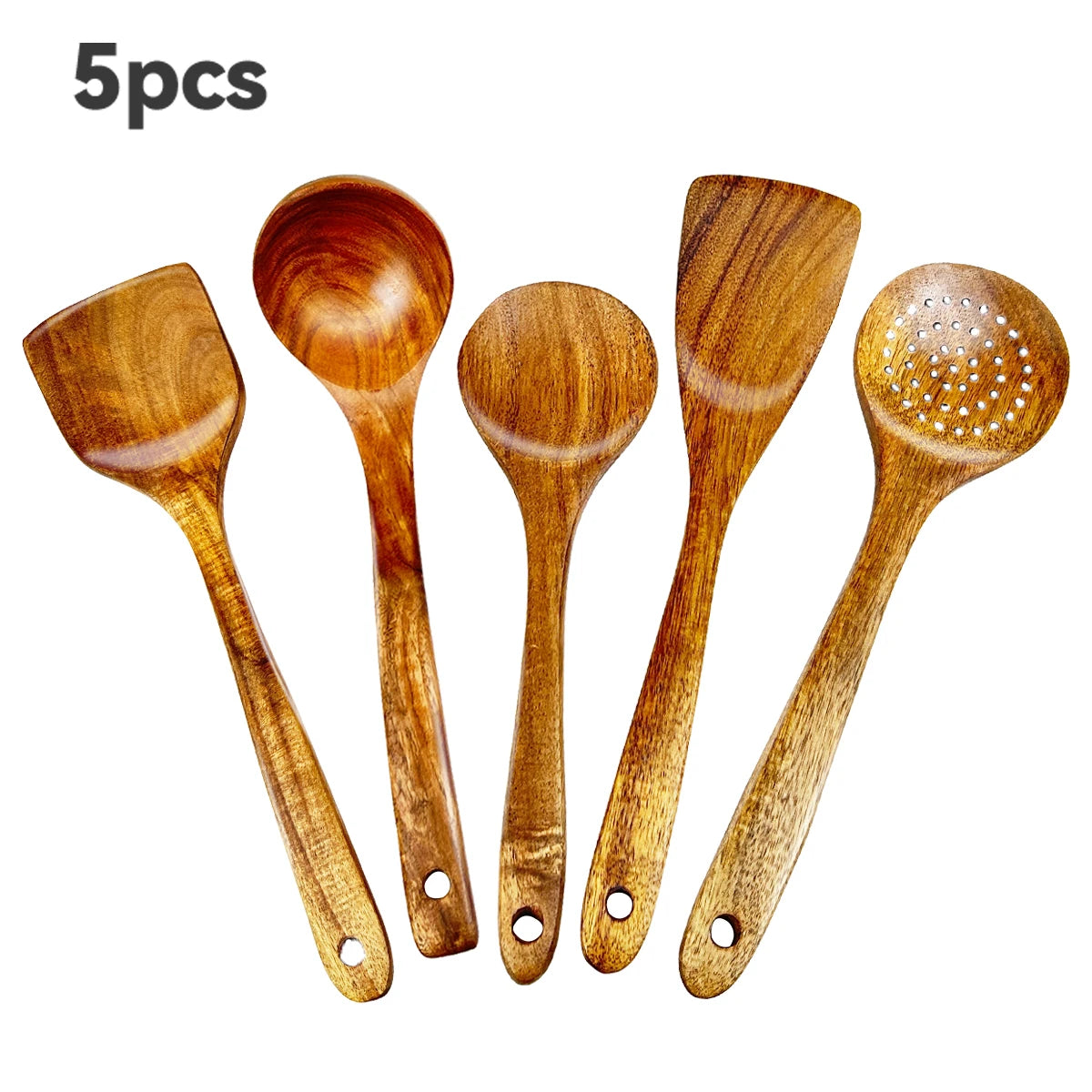 Wooden Kitchen Utensils Kit Ergonomic Handles Natural Wooden Spoons Spurtle Ladle and Wok Spatulas Cookware Accessories