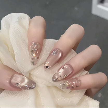 Almond Handmade Press On Nails Romantic Cat's Eye