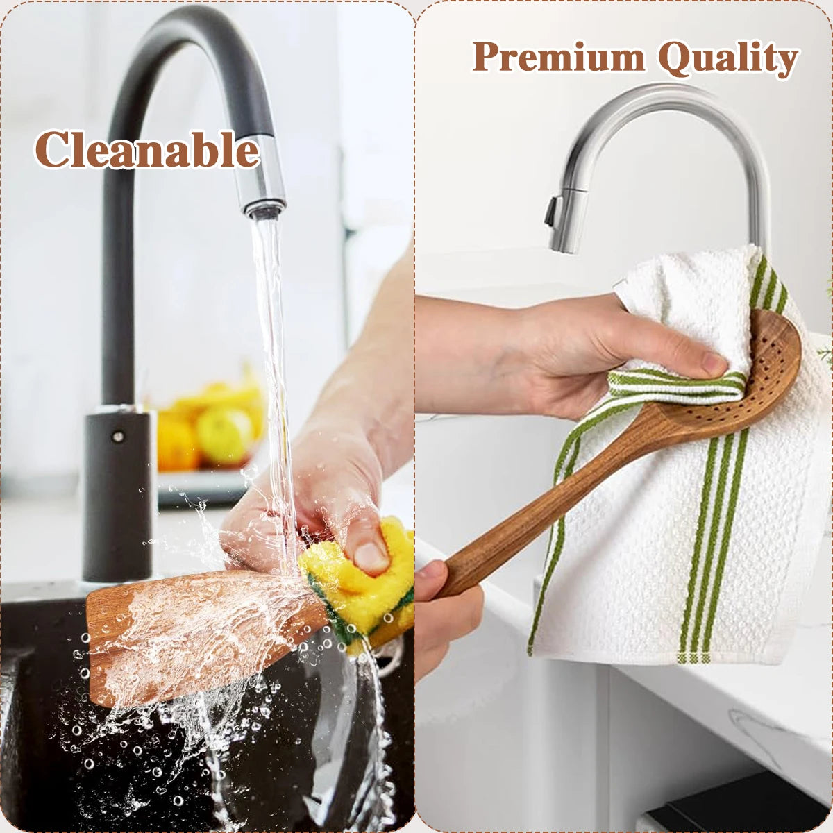 Wooden Kitchen Utensils Kit Ergonomic Handles Natural Wooden Spoons Spurtle Ladle and Wok Spatulas Cookware Accessories