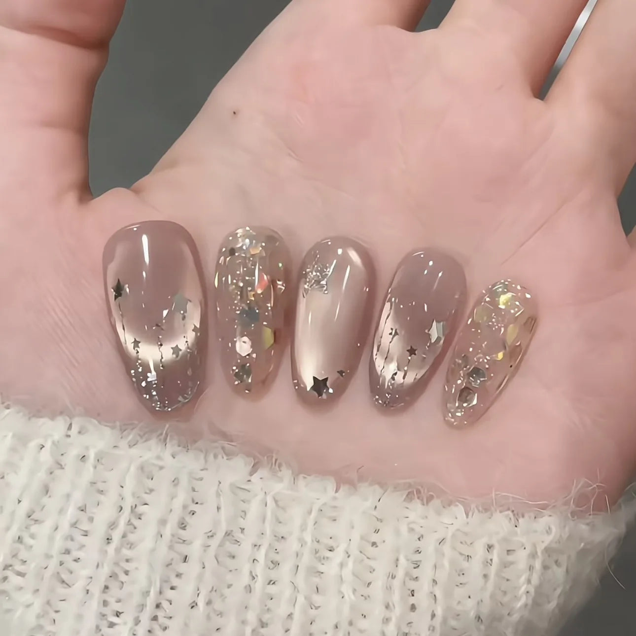 Almond Handmade Press On Nails Romantic Cat's Eye