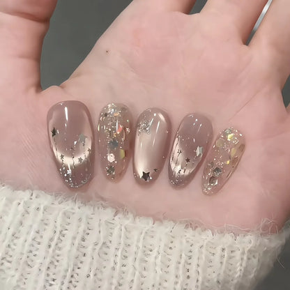 Almond Handmade Press On Nails Romantic Cat's Eye