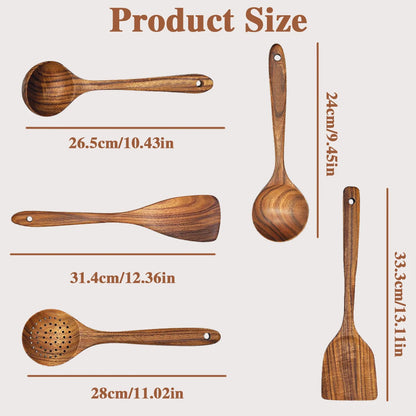 Wooden Kitchen Utensils Kit Ergonomic Handles Natural Wooden Spoons Spurtle Ladle and Wok Spatulas Cookware Accessories