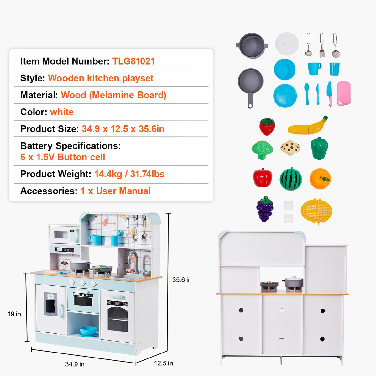 Kids Pretend Play Kitchen Set with Lights & Sounds – Wooden Chef Playset