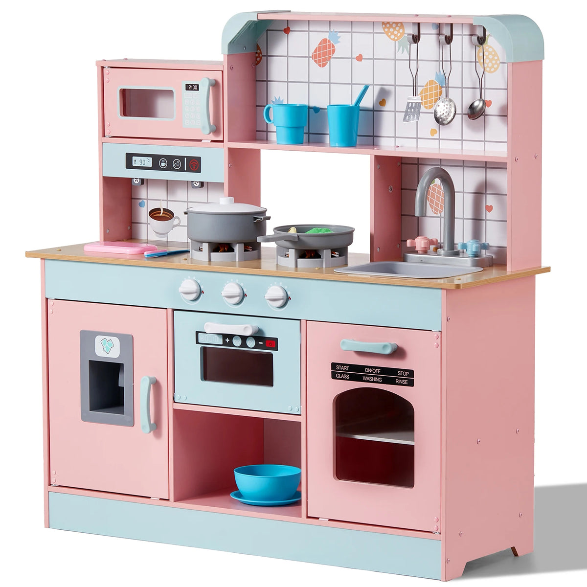 Kids Pretend Play Kitchen Set with Lights & Sounds – Wooden Chef Playset
