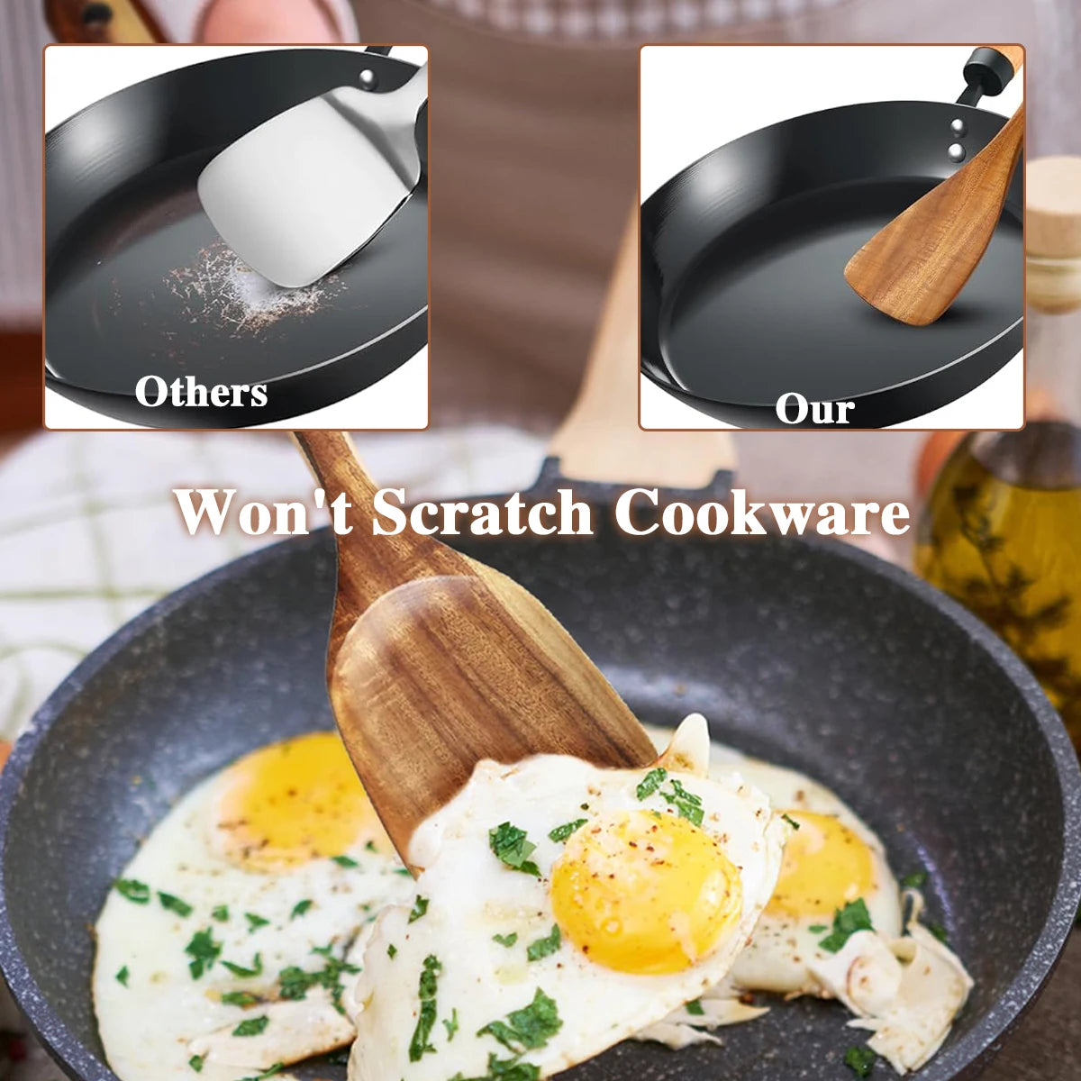 Wooden Kitchen Utensils Kit Ergonomic Handles Natural Wooden Spoons Spurtle Ladle and Wok Spatulas Cookware Accessories