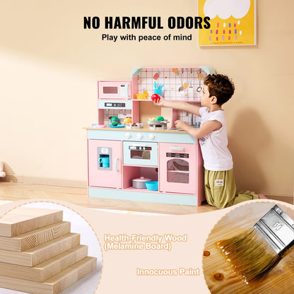 Kids Pretend Play Kitchen Set with Lights & Sounds – Wooden Chef Playset