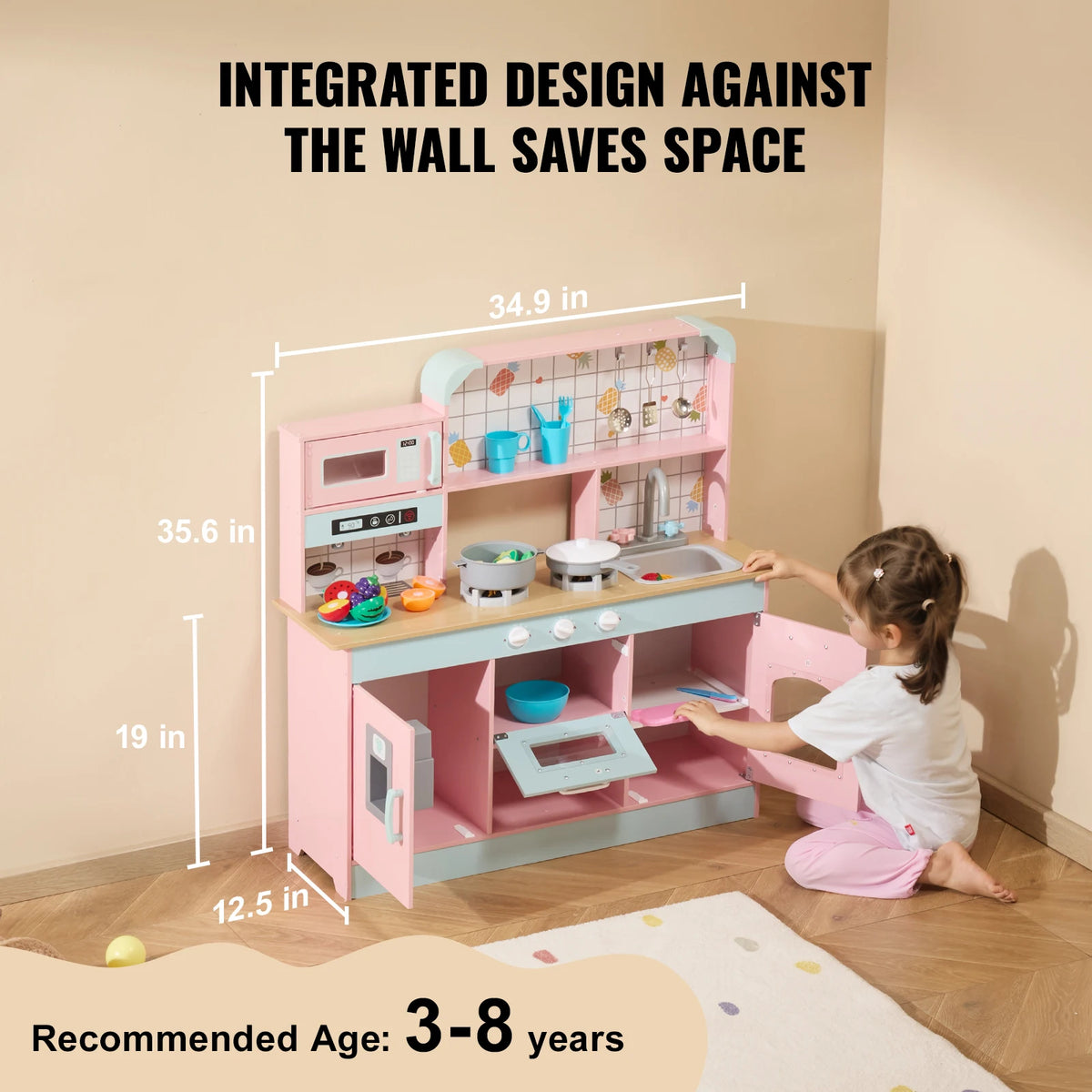 Kids Pretend Play Kitchen Set with Lights & Sounds – Wooden Chef Playset