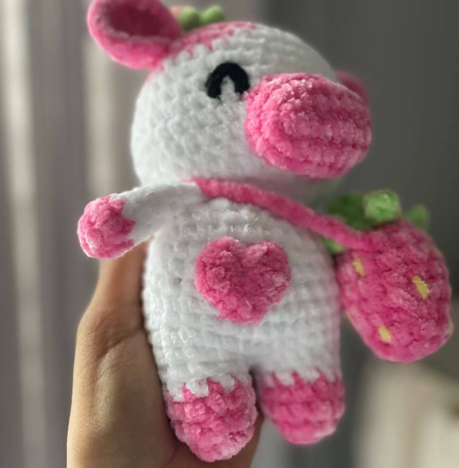 Crochet Mini Strawberry Cow Plush