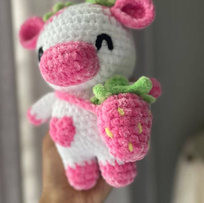 Crochet Mini Strawberry Cow Plush