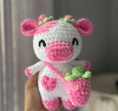 Crochet Mini Strawberry Cow Plush